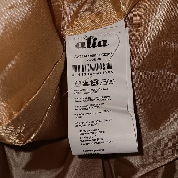 Alia women's double breasted pea coat size 14 tan with pockets - Picture 6 of 6